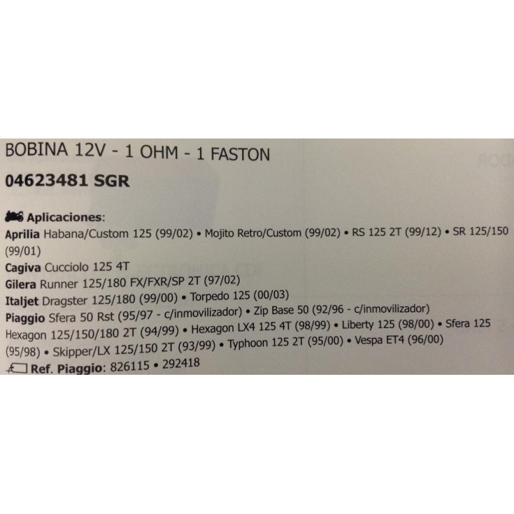 bobina piaggio hexagon 2t